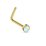 White Opal Nose Bone or L-Bend (Gold)