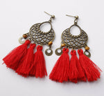 Red Bohemian Tribal Shield Tassel Earrings