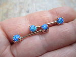 Pronged Blue Fire Opal Nipple Rings (Gold)
