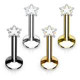 Gold IP Clear Star Gem Labret Piercing